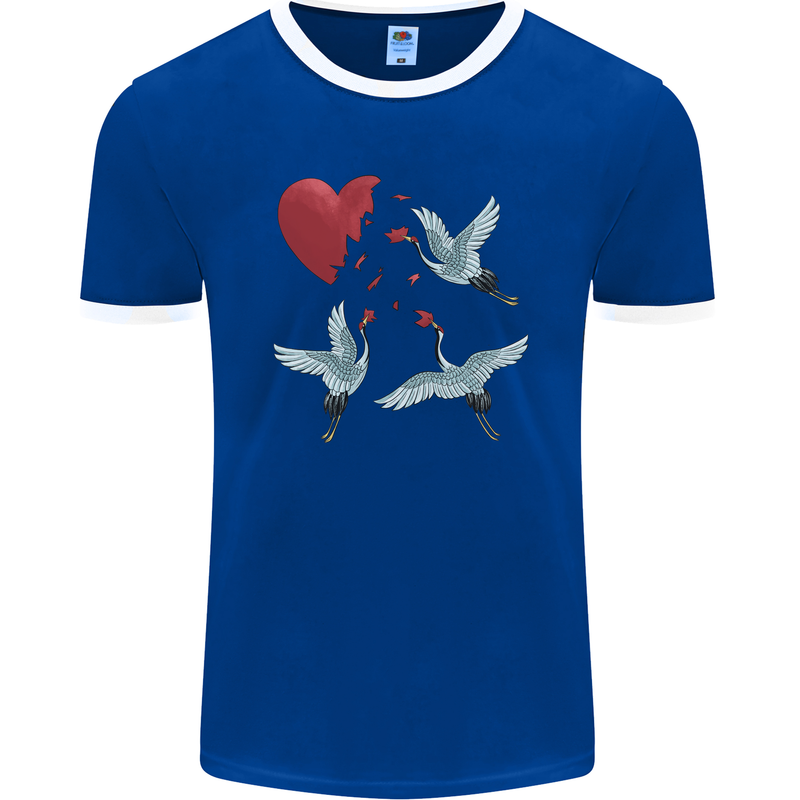 Crane Heart Anti Valentines Day Single Funny Mens Ringer T-Shirt FotL Royal Blue/White