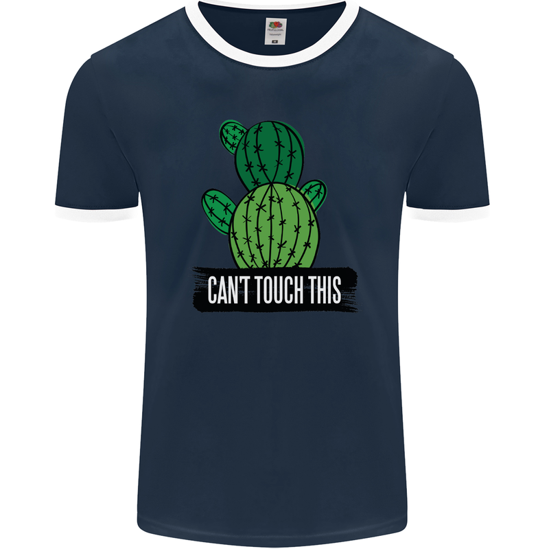 Cactus Can't Touch This Funny Gardening Mens Ringer T-Shirt FotL Navy Blue/White