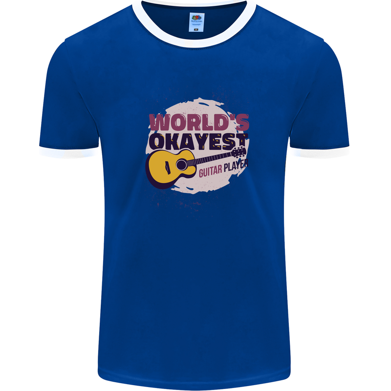 World's Okayest Guitar Player Funny Mens Ringer T-Shirt FotL Royal Blue/White