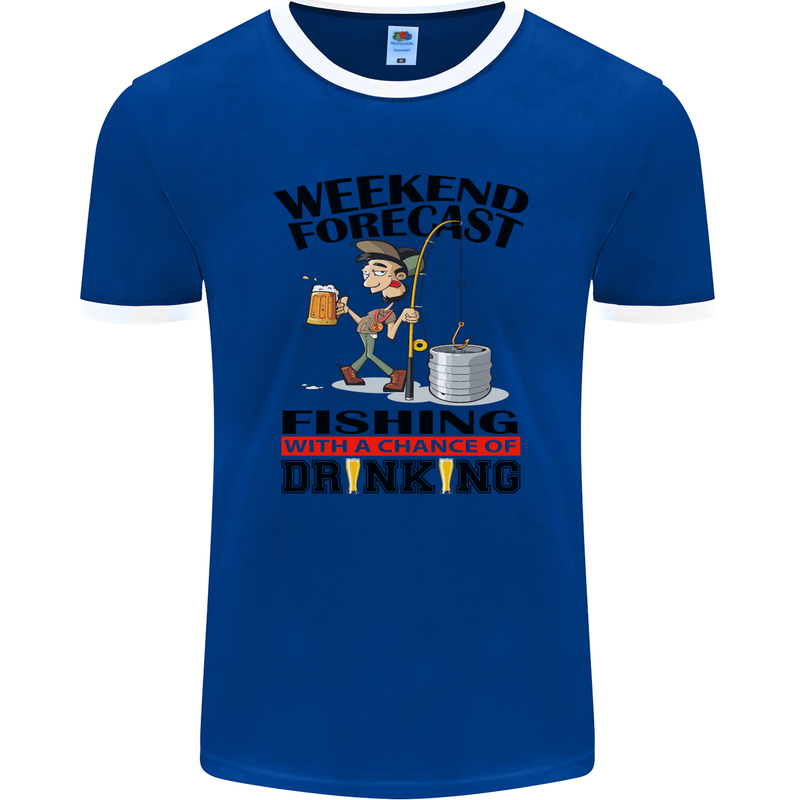 Fishing Fisherman Forecast Alcohol Beer Mens Ringer T-Shirt FotL Royal Blue/White