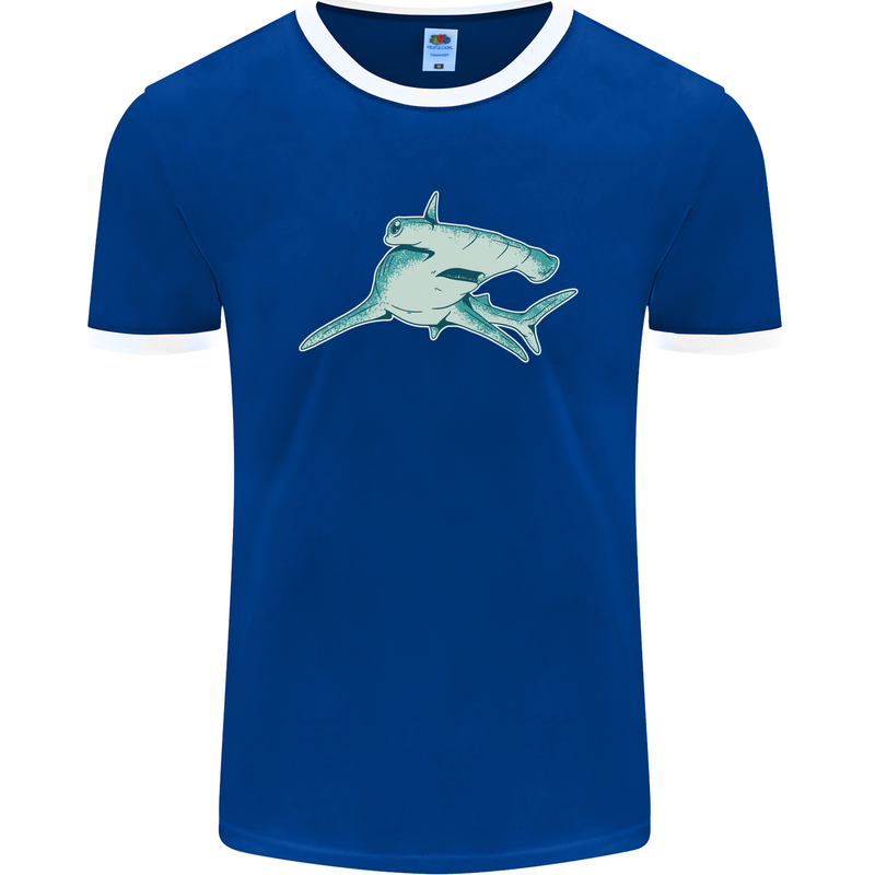 A Hammerhead Shark Mens Ringer T-Shirt FotL Royal Blue/White