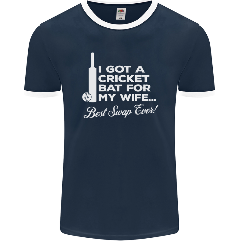 A Cricket Bat for My Wife Best Swap Ever! Mens Ringer T-Shirt FotL Navy Blue/White