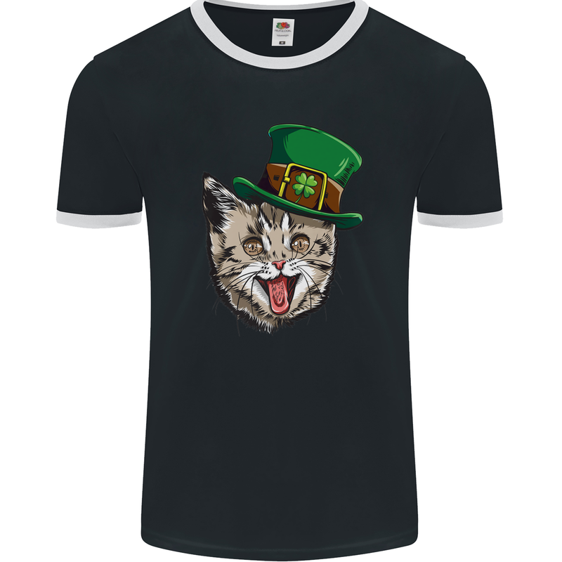 St Patricks Day Cat Funny Irish Mens Ringer T-Shirt FotL Black/White