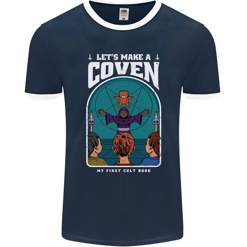 Lets Make a Coven Halloween Satanic Horror Mens Ringer T-Shirt FotL Navy Blue/White