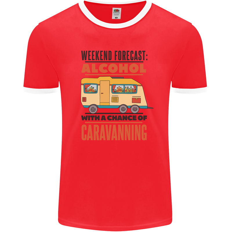 Funny Alcohol Caravanning Caravan Beer Mens Ringer T-Shirt FotL Red/White