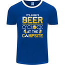 Camping Funny Alcohol Beer Campsite Mens Ringer T-Shirt FotL Royal Blue/White