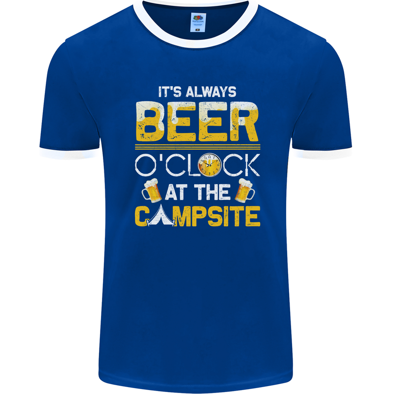 Camping Funny Alcohol Beer Campsite Mens Ringer T-Shirt FotL Royal Blue/White