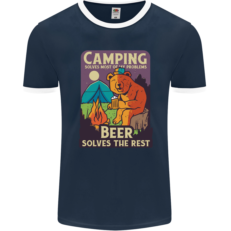 Camping Solves Most of My Problems Funny Mens Ringer T-Shirt FotL Navy Blue/White