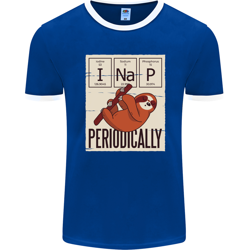 I Nap Funny Periodic Table Sloth Geek Sleep Mens Ringer T-Shirt FotL Royal Blue/White