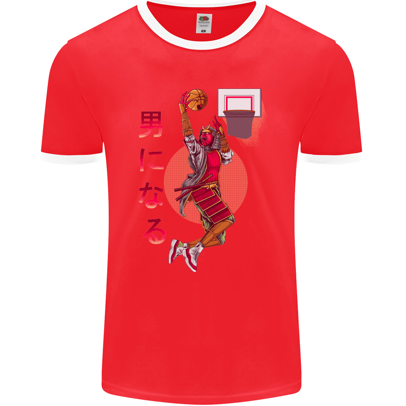 Samurai Basketball Player Mens Ringer T-Shirt FotL Red/White