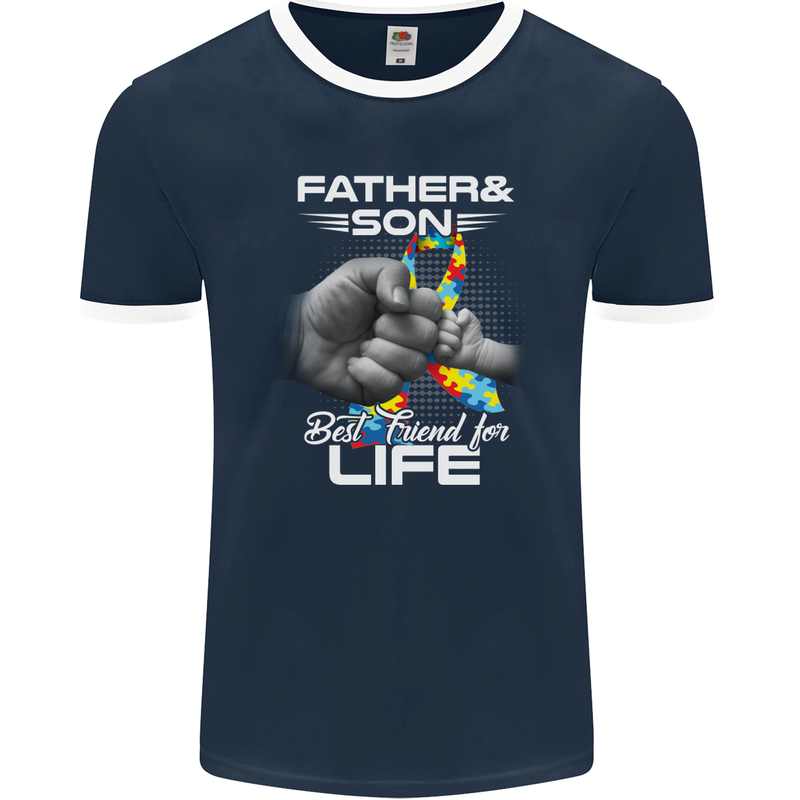 Autistic Father & Son Friends Autism ASD Mens Ringer T-Shirt FotL Navy Blue/White