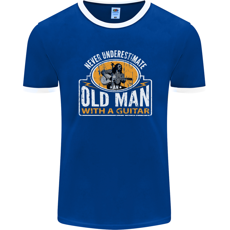Guitar Never Underestimate an Old Man Mens Ringer T-Shirt FotL Royal Blue/White