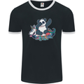 Dabbing Panda Squashing a Unicorn Funny Mens Ringer T-Shirt FotL Black/White