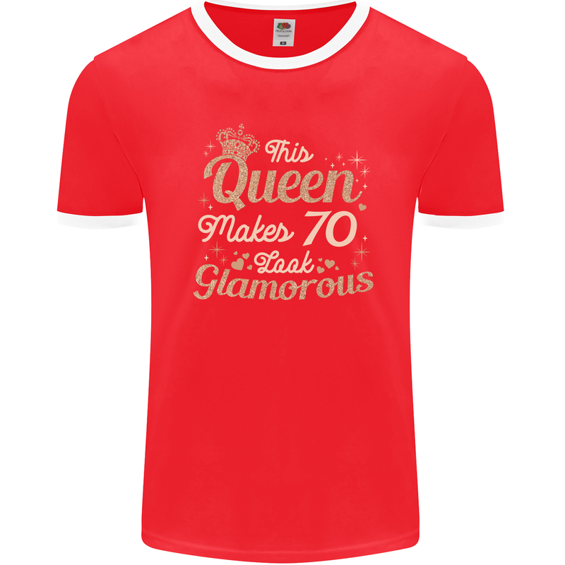 70th Birthday Queen Seventy Years Old 70 Mens Ringer T-Shirt FotL Red/White