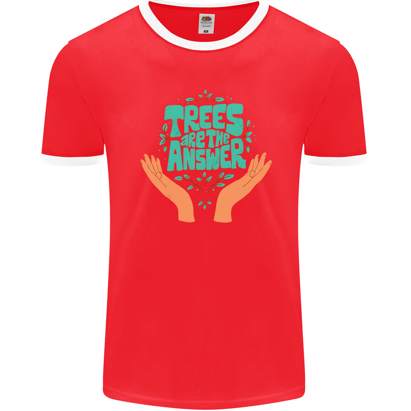 Climate Change Trees Are the Answer Mens Ringer T-Shirt FotL Red/White