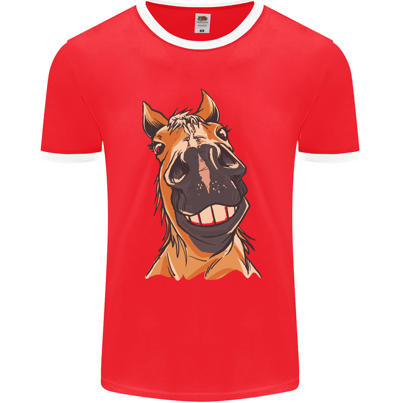 Horse Chops Equestrian Riding Mens Ringer T-Shirt FotL Red/White