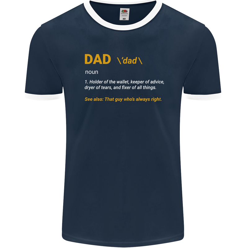 Dad Definition Funny Fathers Day Daddy Mens Ringer T-Shirt FotL Navy Blue/White