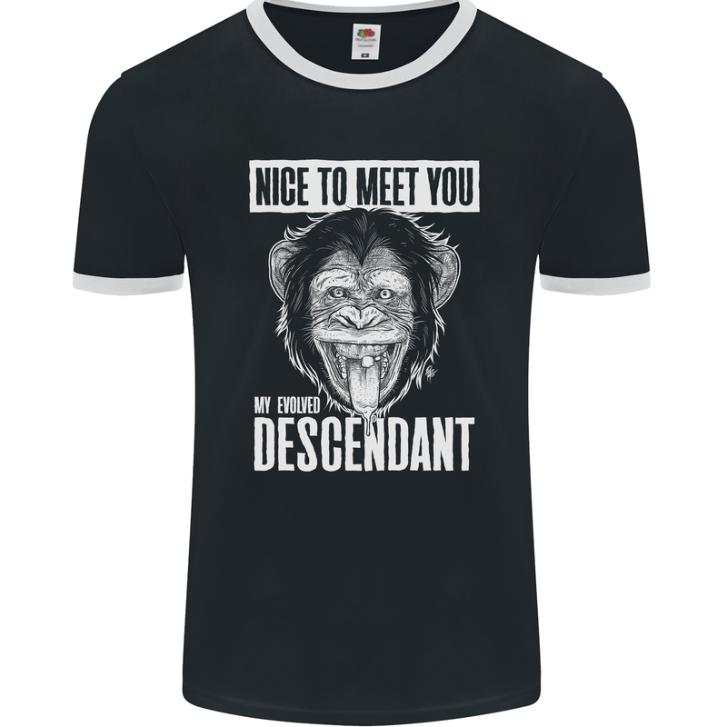 Chimp Evolved Dessendant Funny Monkey Ape Mens Ringer T-Shirt FotL Black/White