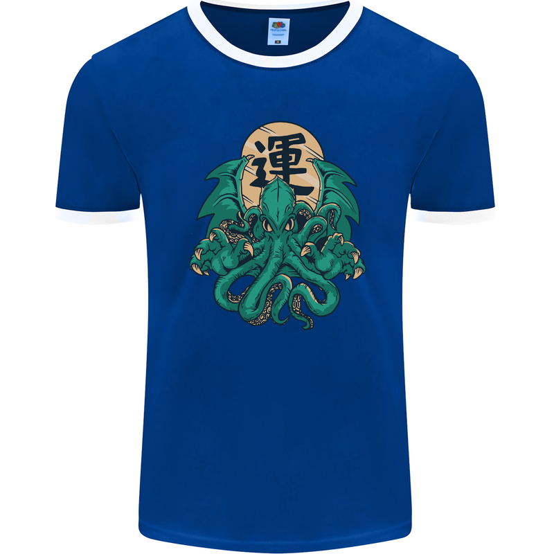 Cthulhu Monster Kraken Mens Ringer T-Shirt FotL Royal Blue/White