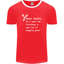 Santa Claus Naughty Girls Funny Christmas Mens Ringer T-Shirt FotL Red/White