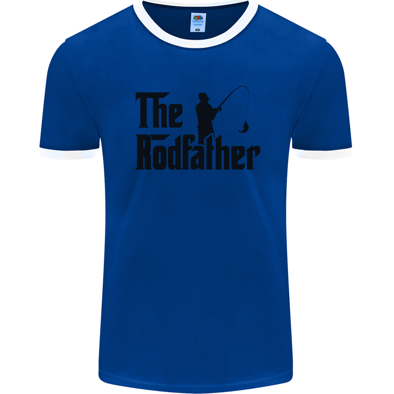 The Rodfather Funny Fishing Rod Father Mens Ringer T-Shirt FotL Royal Blue/White