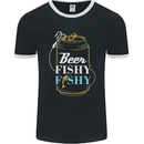 Fishing Beer Here Fishy Fisherman Funny Mens Ringer T-Shirt FotL Black/White