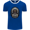 Native American Indian Skull Headdress Mens Ringer T-Shirt FotL Royal Blue/White