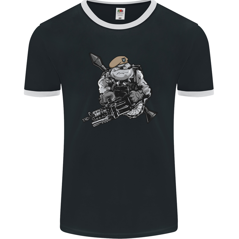 SAS Bulldog British Army Special Forces Mens Ringer T-Shirt FotL Black/White