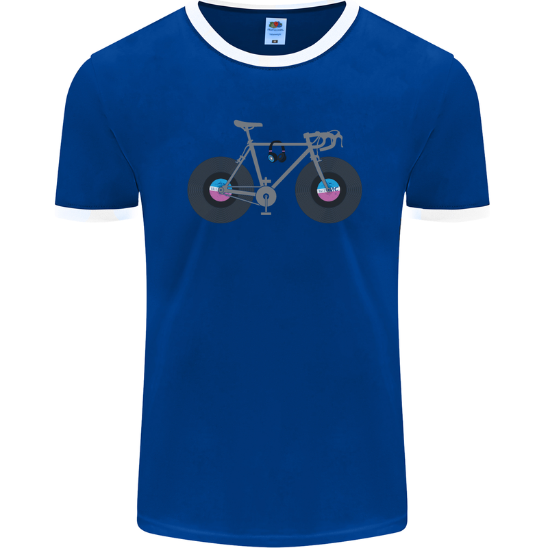 Cycling Music Cyclist Funny Bicycle Bike Mens Ringer T-Shirt FotL Royal Blue/White