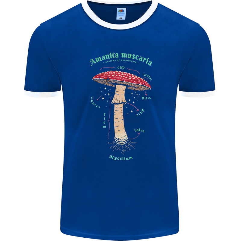 Mushroom Anatomy Magic LSD Mens Ringer T-Shirt FotL Royal Blue/White