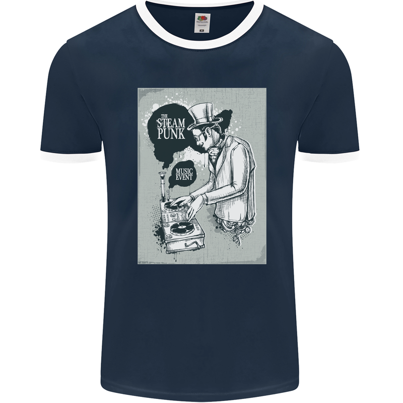 Steampunk Music Event Mens Ringer T-Shirt FotL Navy Blue/White