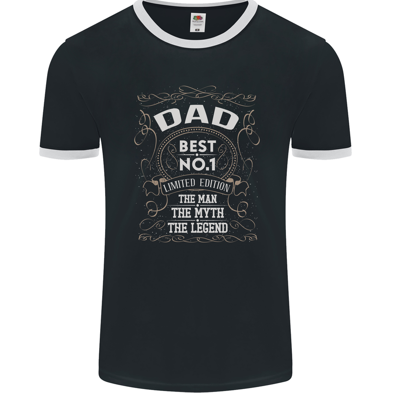 Father's Day No 1 Dad Man Myth Legend Funny Mens Ringer T-Shirt FotL Black/White