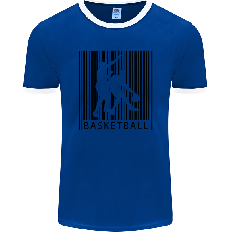 Basketball Barcode Player Mens Ringer T-Shirt FotL Royal Blue/White