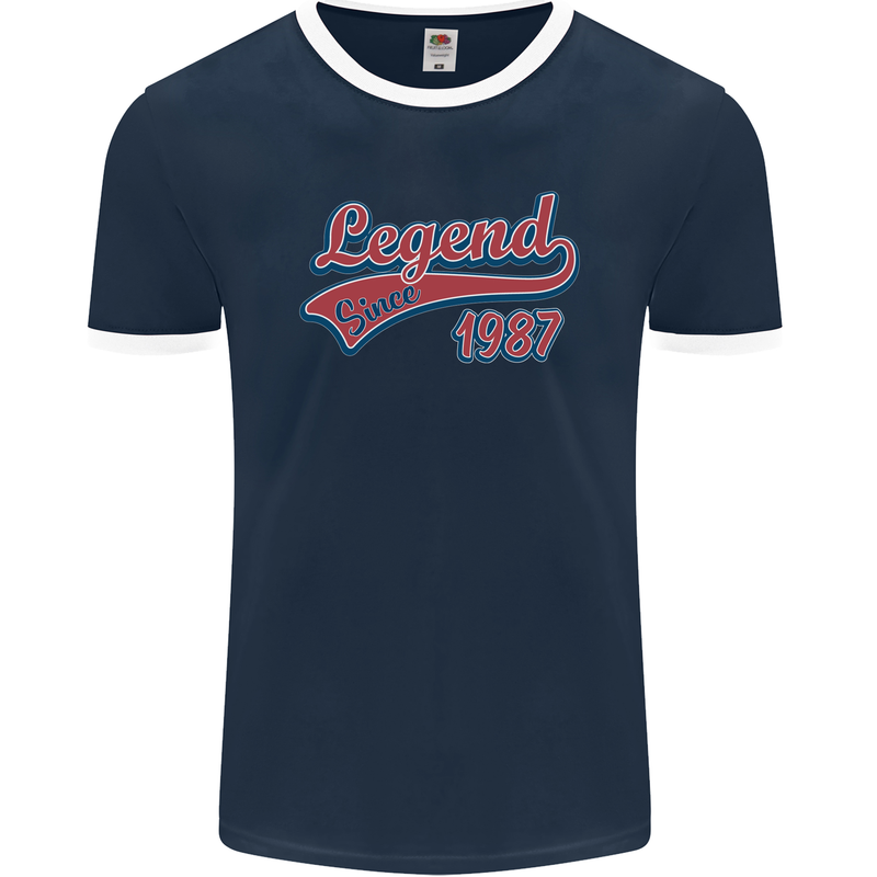 Legend Since 36th Birthday 1987 Mens Ringer T-Shirt FotL Navy Blue/White