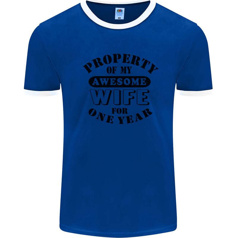 1st Wedding Anniversary 1 Year Funny Wife Mens Ringer T-Shirt Royal Blue/White