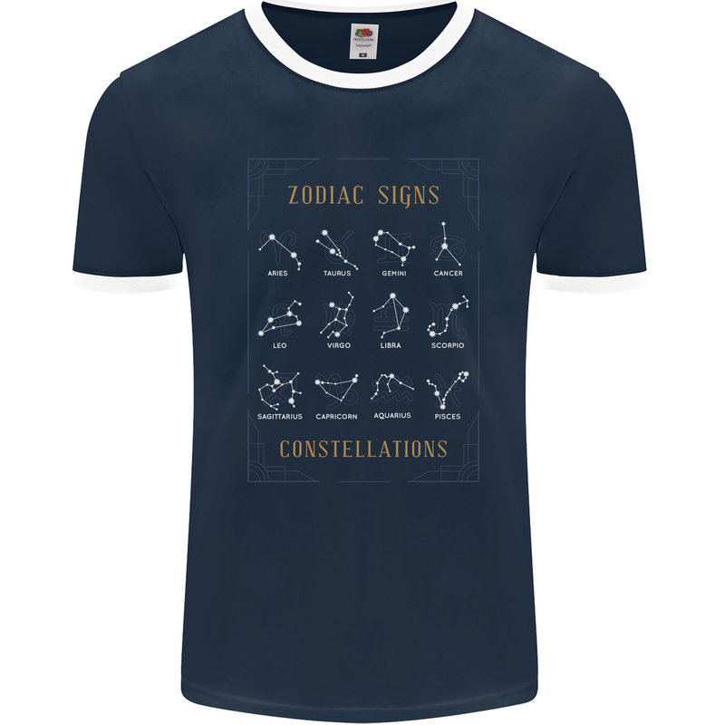 Zodiac Sign Constellations Mens Ringer T-Shirt FotL Navy Blue/White