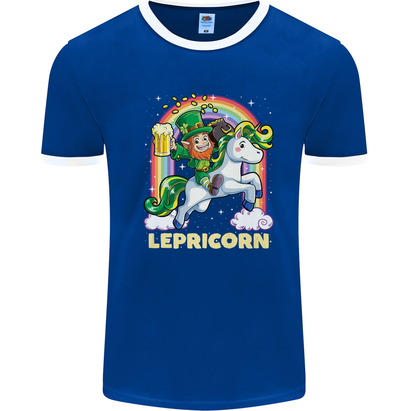 Lepricorn Funny St Patricks Day Leprechaun Mens White Ringer T-Shirt Royal Blue/White