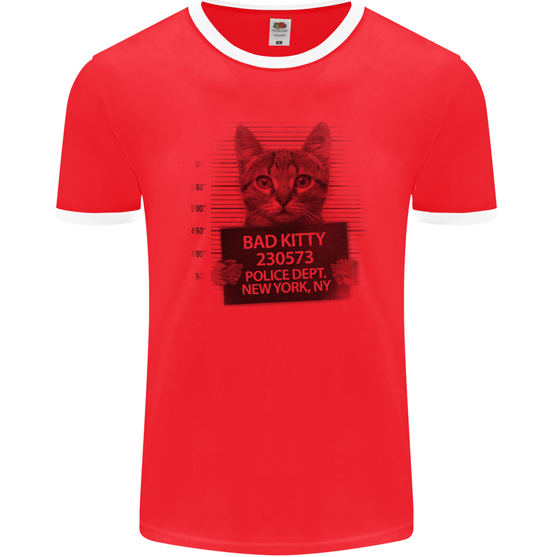 Bad Kitty New York City Police Dept. Mens Ringer T-Shirt FotL Red/White