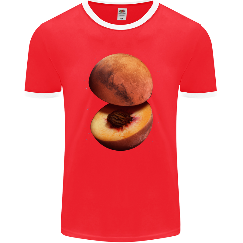 Mars Peach Space Planets Cosmos Mens Ringer T-Shirt FotL Red/White