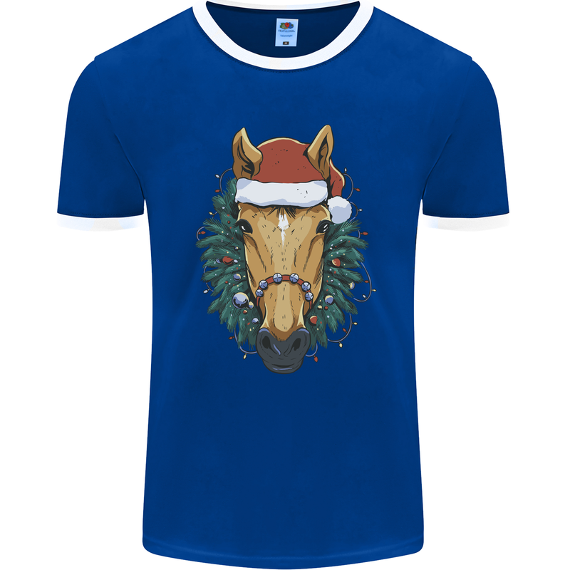 A Christmas Horse Equestrian Mens Ringer T-Shirt FotL Royal Blue/White