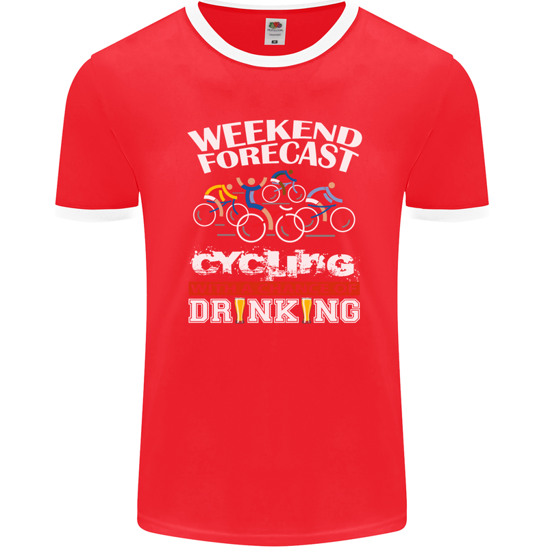 Weekend Forecast Cycling Cyclist Funny Mens Ringer T-Shirt FotL Red/White