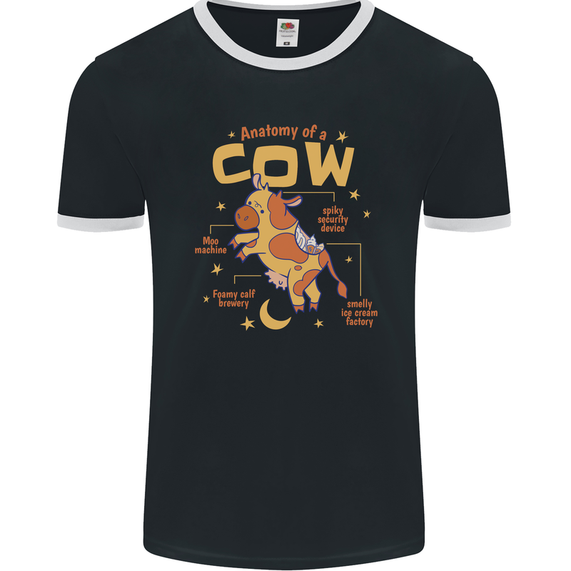 Anatomy of a Cow Funny Mens Ringer T-Shirt FotL Black/White