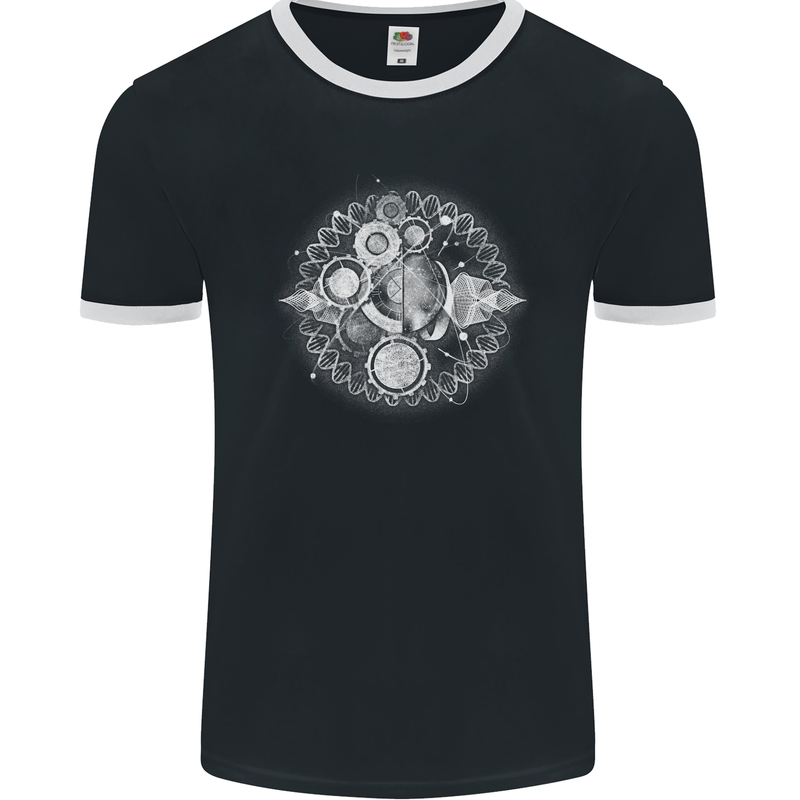 Universe Clock Cosmos Planets Space Mens Ringer T-Shirt FotL Black/White