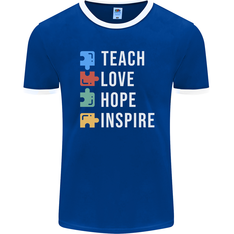 Teach Love Hope Inspire Teaching Teacher Mens Ringer T-Shirt FotL Royal Blue/White