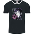 Anime Girl With Flowers Mens Ringer T-Shirt FotL Black/White