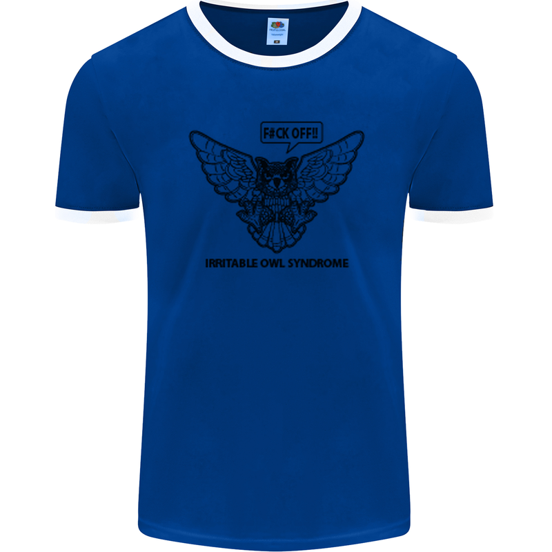 Irritable Owl Syndrome Bowel IBS Funny Mens Ringer T-Shirt FotL Royal Blue/White