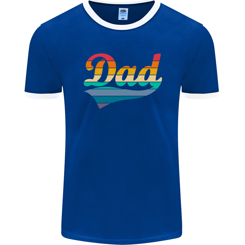 Father's Day Retro Dad Swoosh Mens Ringer T-Shirt FotL Royal Blue/White