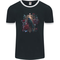 A Gothic Bird and Cross in Roses Gothic Mens Ringer T-Shirt FotL Black/White