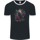 A Gothic Bird and Cross in Roses Gothic Mens Ringer T-Shirt FotL Black/White