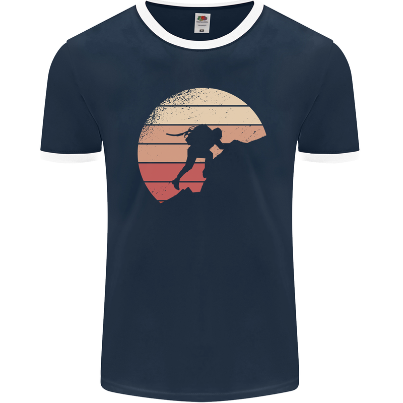 Rock Climber Climbing Mountaineering Mens Ringer T-Shirt FotL Navy Blue/White